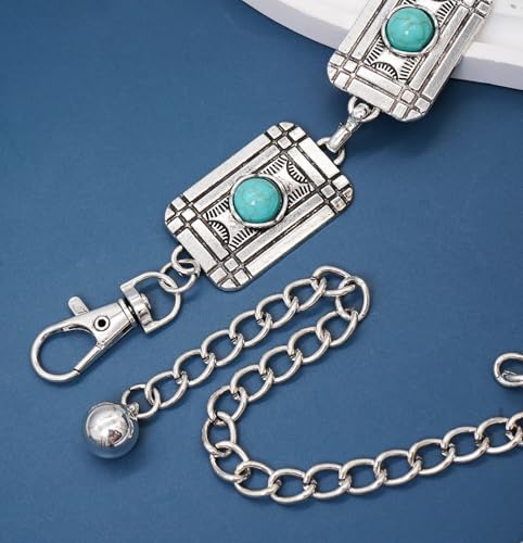Women Western Chain Belt Adjustable Turquoise Metal Waist Chain Boho Chain Link Belt for Jeans or Dresses - color: Turquoise Square Silver, size: XL: 59 in/150 cm