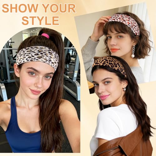 Zkptops 6Pcs Headbands for Women Girls Non Slip Leopard Trendy Cheetah Wide Headbands Fashion Elastic Soft Cotton Fabri Hair Bands Stretchy Head Accessories for Daily Workout Sport Yoga Running - color: B-Leopard