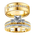 3Pcs Moissanite Wedding Rings Sets for Couples, s925 10K 14K 18K Real Gold Wedding Rings Sets for Him and Her, Customized Matching Engagement Bands Set for Men and Women Free Engraving - style: Style-9