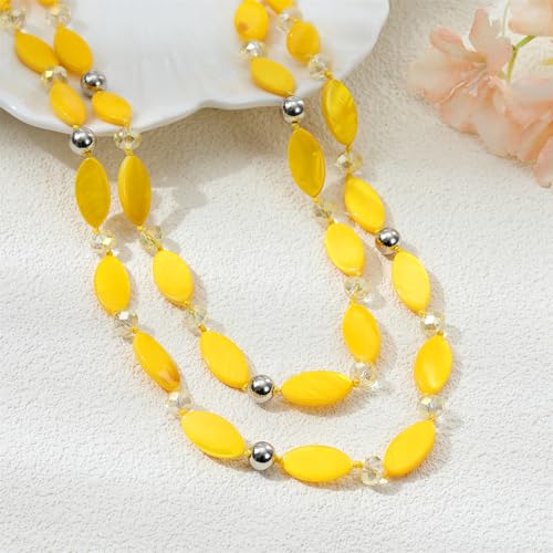 Long 48" Beaded Necklace for Women Boho Knot Strand Chunky Shell Crystal Beads Fashion Costume Jewelry for Gifts - color: Yellow