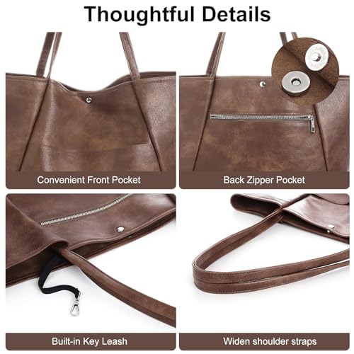 Large Tote Bag for Women Work 25L Travel Vegan Leather Ladies Handbags Weekender Purses - color: Ac-dark Brown