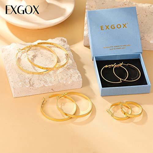 EXGOX Silver Hoop Earrings for Women - Sterling Silver & 14K Gold Plated - Hypoallergenic 925 Silver - Big Hoop Earrings (30/40/50/60/70mm) - color: 4MM Wide-Gold 50mm