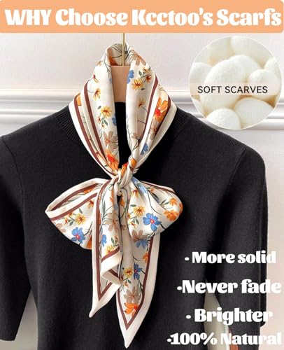 kcctoo 59" Mulberry Silk Like Head Scarf Women's Fashion Square Neck Satin Scarfs for Bag Hair Scarves Gift 59 * 5.9” - color: I08-pretty Flower/59” X 5.9”