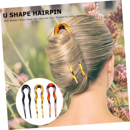 VOSAREA 3 Pcs U-shape Leopard Print Resin Hair Pins Hair Forks Double Prongs for Women Wedding Updo and Daily Styling