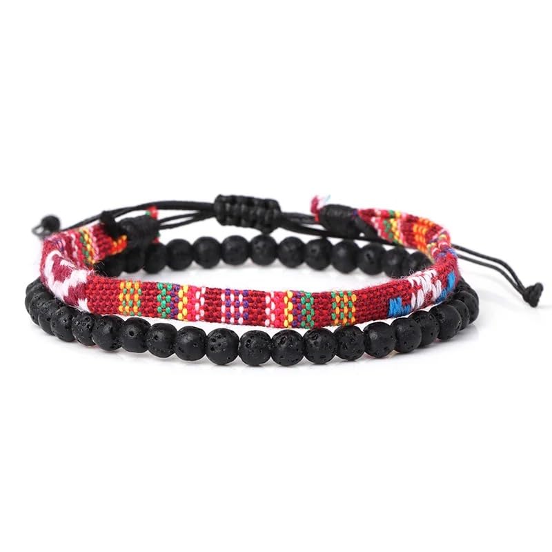 Hippie Necklaces For Women Men, Boho Woven Rope String Bracelets Handmade, Adjustable Braided Long Rope Charm Pendant, Peace Sign Bohemian Couple Bracelets Jewelry Keychain - color: hippie bracelets 630