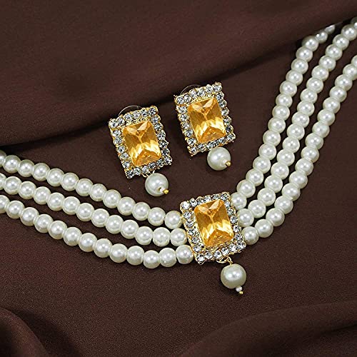 Aheli Ethnic Choker Necklace Earrings Wedding Bollywood Party Jewelry Set Gift for Women - color: Champagne