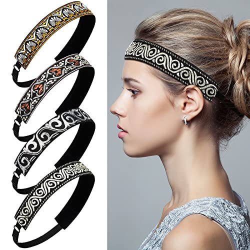 Sintege 8 Pcs Woman Elastic Headband Adjustable Non Slip Velvet Lined Headbands Solid Color Boho Hair Bands for Women Sport Yoga Work Makeup Stylish Hairband(Fresh Style) - color: Fresh Style