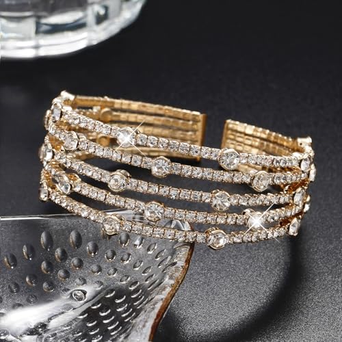 Suyi Rhinestone Bracelet Multilayer Gold Cuff Bracelet for Women Crystal Braidal Bracelets - color: Gold 8