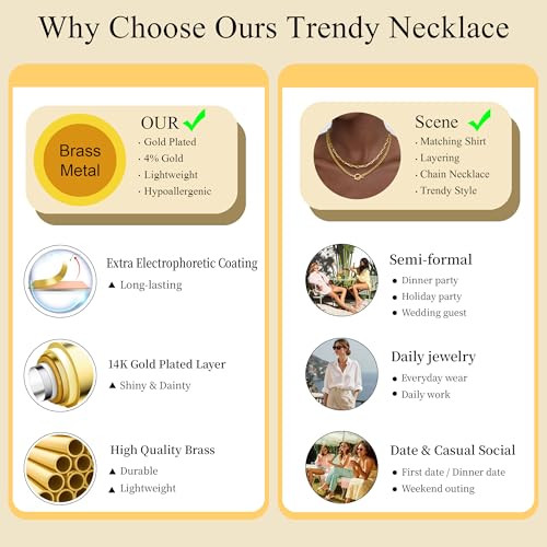 CHESKY Layered Necklaces for Women, 14K Gold Plated Chain Necklace Women Trendy Cuban Link Paperclip Chain Toggle Clasp Necklace Fashion Chunky Jewelry for Women - style: Paperclip/Toggle-GD