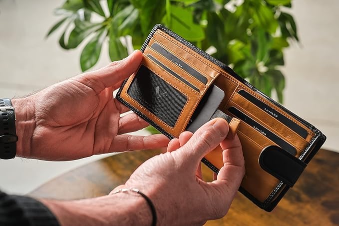 Soft Leather Wallet for Men - Mens Wallet Bifold with Zipper Coin Pocket - Holds Bills, Credit Cards, Coins - Carteras para Hombres Piel - Billeteras de Hombres Cuero Original - RFID Blocking - color: Black