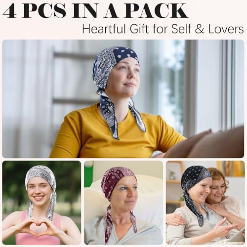Ababalaya Chemo Headwear for Women Softer Headcover with Longer Tails, Breathable Skull Cap Non-Slip Sleep Beanie - color: Bluepaisley