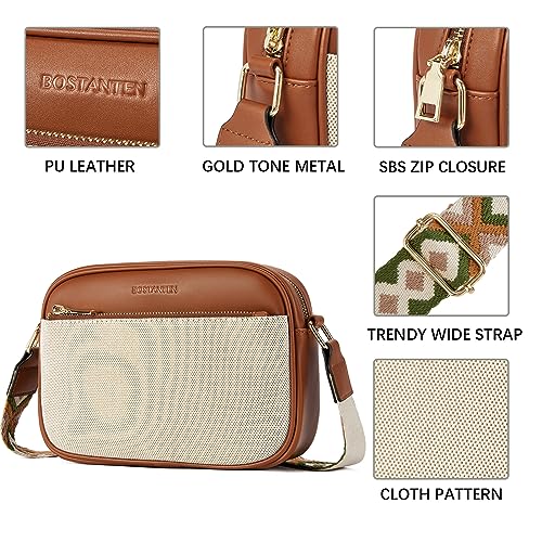 BOSTANTEN Quilted Crossbody Bags for Women Vegan Leather Purses Shoulder Handbags with Wide Strap - color: Pattern&brown