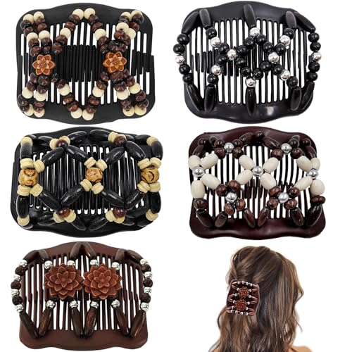 Suptizizkz 5 Pieces Stretchy Magic Hair Comb Adjustable Elastic Comb Hair Clip for Women Girls No Crease Hair Pins Vintage Hair Bun Maker Hair Accessories for Curly Thick Wavy Hair Ponytail, Mixed - color: Mixed