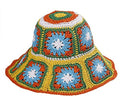 Women Straw Sun Hat Floral Woven Crochet Bucket Hat Y2k Aesthetic Accessories Beach Hat Hand Woven Boho Foldable Cap - color: Yellow