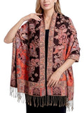 Achillea Elegant Paisley Floral Pashmina Shawl and Wrap – Boho Rave Scarf for Festival, Travel & Everyday Wear - color: Burgundy Burnt Orange