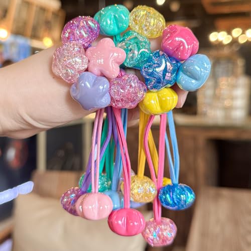 12PCS Ball Charm Hair Ties for Little Girls,Colored Bead Rubber Band Bubble Hair Ties with Balls No Damage Ponytail Holders for Toddler Girls (Light Pink, Purple, Blue, Rose Red, Green,Yellow) - color: Light Pink, Purple, Blue, Rose Red, Green,Yellow