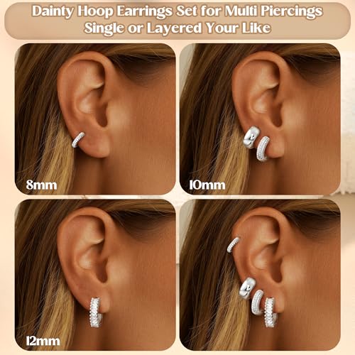 Florideco 4Pairs Small Hoop Earrings for Women Trendy 14K Gold Plated Stackable Chunky Earrings Hypoallergenic Huggie Earring Stacks Lightweight Earring Sets for Multiple Piercing - color: Silver-Twisted