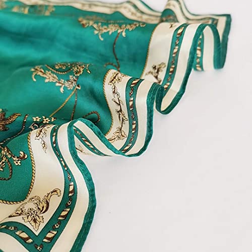 FONYVE 100% Mulberry Silk Scarfs for Women-Lightweight Square Satin Head Scarf-Small Silk Hair Scarf for Sleeping 21"x21" - color: 04 Chain Green