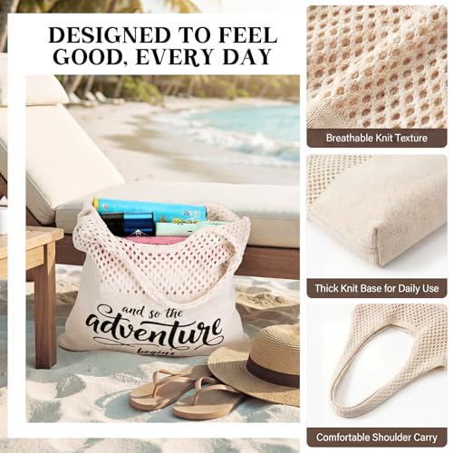 Shinylin Personalized Crochet Tote Bag for Beach Women Beige Mesh Knit Shoulder Bag Boho Aesthetic Tote for Women - style: Adventure