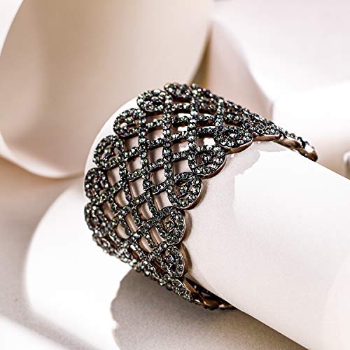 EVER FAITH Art Deco Love Knot Wide Stretch Bridal Bracelet Austrian Crystal - color: Grey Black-Tone