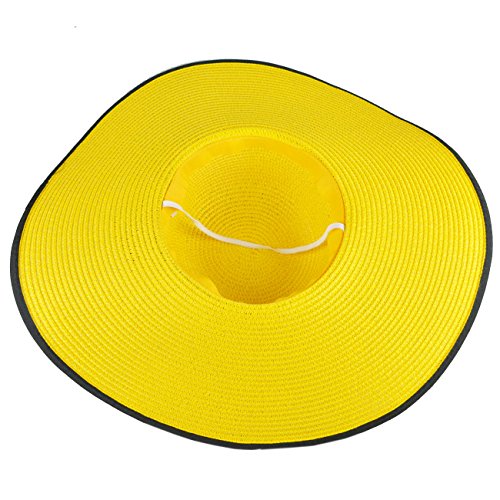 DRESHOW Beach Hats for Women Big Straw Wide Brim Summer Hat Floppy Foldable Roll up Cap Sun Hat UPF 50+ - color: Big Bow / Yellow+black 5.9" Brim