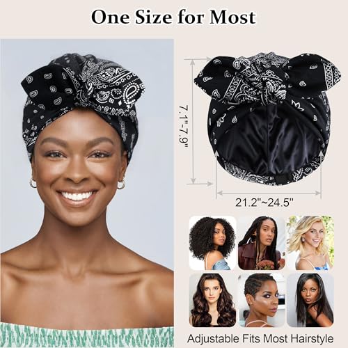 Ababalaya Satin Lined Beanies for Women Chemo Headwear Silky Lined Cotton Sleeping Cap - color: Black