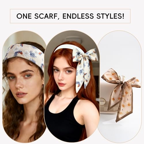 ZXZH 6 Pack Fashion Scarves for Women, Versatile Boho Head Scarf, Satin Scarf for Hair, Neck, Wrist, and Purse Accessories - color: Warm Brown & Coffee