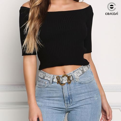 Women Leather Belt with Snake Buckle Fashion Women Belt for Jeans Pants Dresses - color: E-grey, size: Fit Size 25"-30"