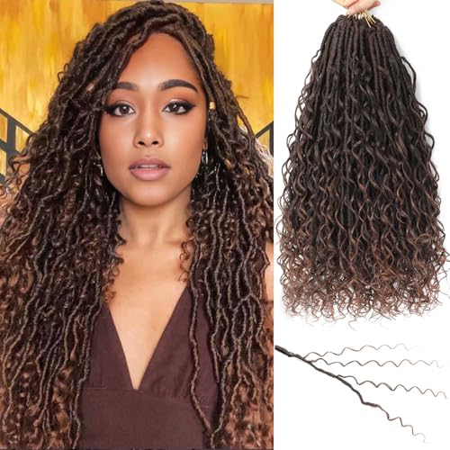 Goddess Locs Crochet Hair 7 Packs Bohemian Faux Locs Pre-Looped Braids, Boho Goddess Soft Locs Crochet Hair with Curly Ends Hair Extensions for Women (T30, 18 Inch) - color: T30, size: 18 Inch