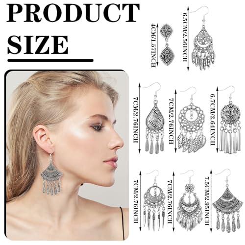 Glenmal 8 Pairs Jhumka Indian Earrings Metal Bohemian Chandelier Dangle Earring for Women(Retro)