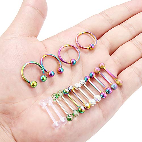 16Pcs Nipple Piercing Jewelry 14G Surgical Steel Nipple Rings Hoop Rings Retainer Piercing Jewelry for Women Men 14MM (9/16 Inch) - color: C:8 pairs/rainbow