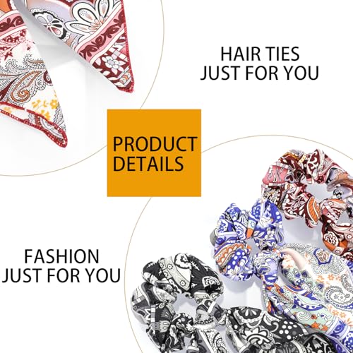 Hair Bow Scrunchies,6PCS Paisley Scrunchie Scarf Ties | Hair Scarves,Hair Scrunchie with Tails,Bandana Scrunchies,Scarf Ponytail Holder,Hair Accessories for Women,2 in 1 - color: paisley3