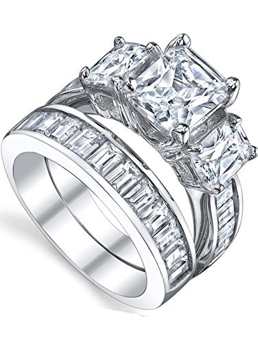Metal Masters 2 Carat .925 Sterling Silver Radiant Cut Cubic Zirconia CZ Women's Engagement Ring Set Sizes 4 to 11