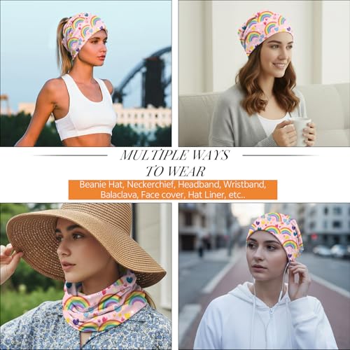 Chemo Caps Slouchy Beanie Hat Stretch Cancer Head Wraps Turban Sleep Headwear Scarf for Women Girls Men - color: I-8-rainbow