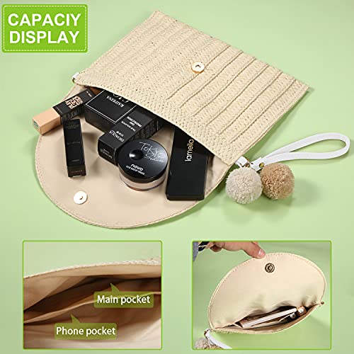 Frienda Straw Purses for Women Straw Clutch Crossbody Bag Summer Beach Shoulder Bag Woven Envelope Wallet Handbags - color: Creamy White