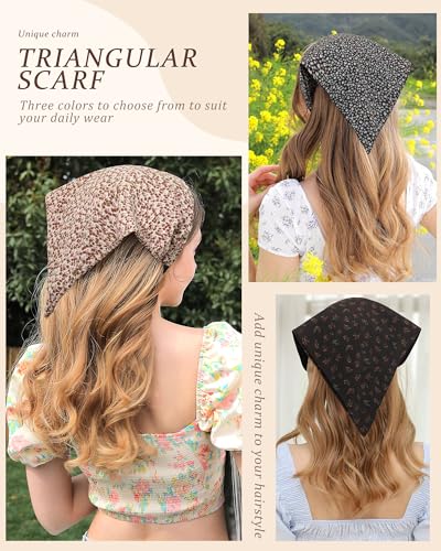 HAIMEIKANG Floral Bandana Headbands for Women Boho Hair Bandanas Scarf Triangle Kerchief Hair Bands Vintage Head Scarf(Beige + Blue + Brown) - color: Beige + Blue + Brown
