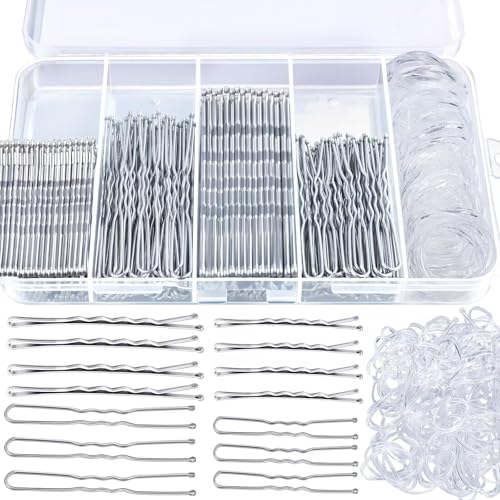 Teenitor 300pcs Silver Bobby Pins Hair Pins Kit, 100pcs Bobby Pins 100 Hair Pins for Women for Buns, 100pcs Hair Bands, 2" 2.36", Silver Bobb y Pins for Gray Hair 2" 2.75" - color: Silver