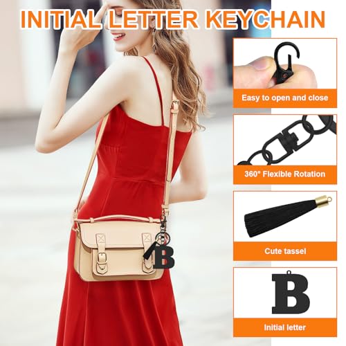 Oubaka Initial Monogram A-Z Keychain for Women, Cute Initial Letter Keychain with Tassel for Handbag Car Key Bag Keyring - color: Black-b