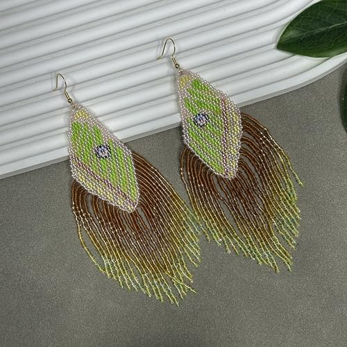 Handmade Seed Beaded Earrings, Lightweight Boho Fringe Dangle Earrings, Glass Bead Drop Jewelry for Everyday Wear & Party, Women Gifts - color: Evil Eye