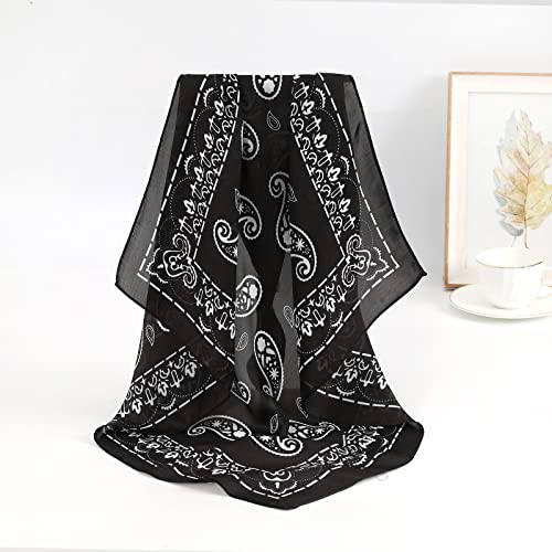 AWAYTR 27.5” Silk Satin Square Head Scarf - 4PCS Satin Head Scarves for Women Hair Kerchief Bandanas Sleeping Head Wraps - color: Cashew (Rose+pink+black+white)