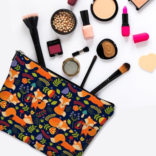 Small Makeup Bag for Purse Cute Canvas Waterproof Cosmetic Bags for Women Zipper Travel Toiletry Pouch-Fox Makeup Bags - color: Fox Makeup Bags