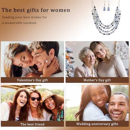 Errally Layered Beaded Statement Necklace Multi Strand Crystal Beads Collar Necklace and Earring Sets for Women Fashion Costume Jewelry Set Gifts for Her - color: Blue