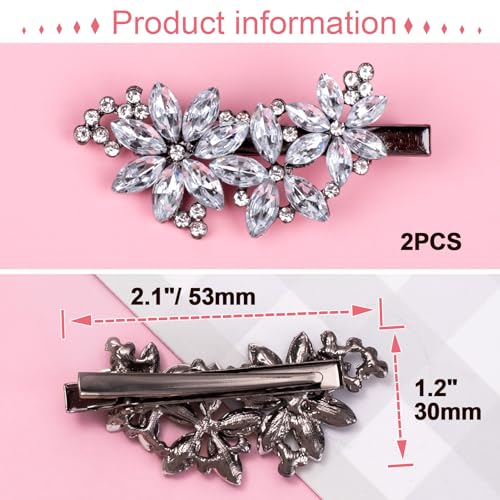 PAGOW 2 Pcs Flower Rhinestone Hair Clips, Silver Crystal Hair Pins, Flower Bridal Headpiece Wedding Hair Accessories for Brides Women - color: Silver 2pcs-Style B