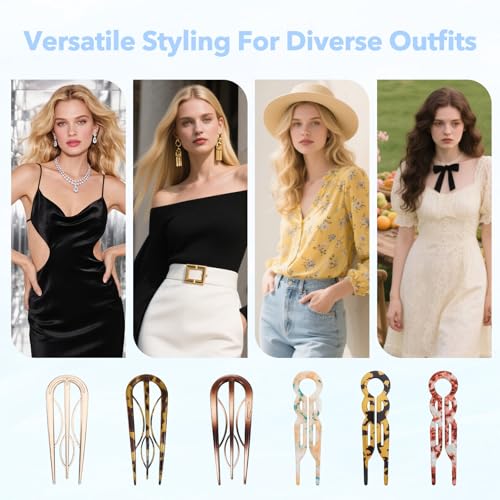 6Pcs Hair Pin for Women, Prestige French HairPin, Strong Durable Flat HairClips for All Hairs, Cute Hair Fork Hairs Styling Accessories for Party Valentine's Day(2 Styles)