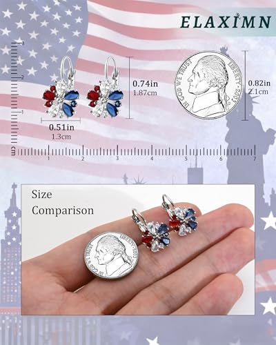 Vintage 14K Gold Plated Flower Birthstone Earrings - Hypoallergenic Leverback Floral Earrings, Trendy Jewelry Gifts for Women - color: Silver-Patriotic