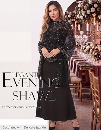 Shawls and Wraps for Evening Dresses Sheer Chiffon Women Elegant Soft Silky Sparkly Wedding Bridal Scarf - color: Black C