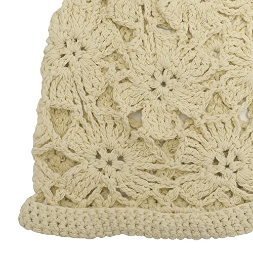 ZLYC Women Cotton Crochet Slouchy Beanie Hat Handmade Knit Summer Skull Cap - color: Crochet Beige