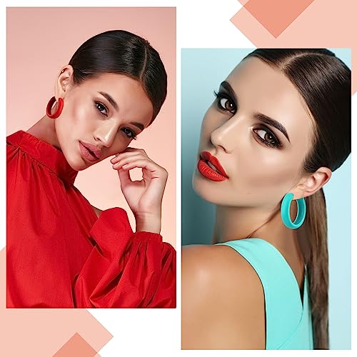 Sasylvia 16 Pairs Colored Hoop Earrings for Women Matte Colorful Hoop 80s Retro Neon Summer Drop Earrings - style: Chunky