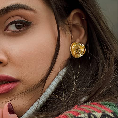 Mytys Two Tone Earrings for Women Gold and Silver Crossover Half Hoop Statement Earring Designer Stud Earrings - color: flower Gold