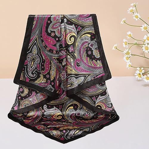 CHLINS 35" Satin Square Hair Scarf Bandanas - 3Pcs Large Silk Head Scarves Lightweight Sleeping Hair Wraps for Women - color: Blue+yellow+black